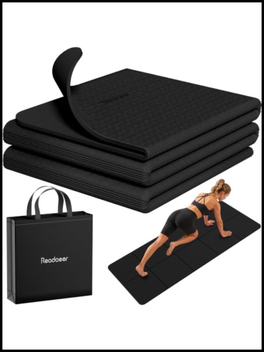 Foldable Yoga Mat 6mm Thick TPE Non-Slip Exercise Pilates Mat with Carrying Bag